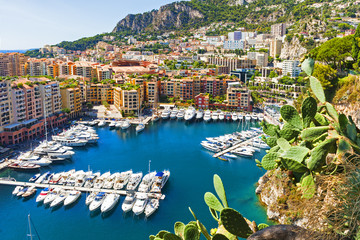 View of the City of Monaco Marina with docked boats