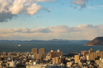 Obraz premium Cityscape of Takamatsu city in the twilight,Kagawa,Shikoku,Japan