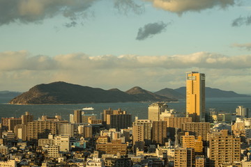 Obraz premium Cityscape of Takamatsu city in the twilight,Kagawa,Shikoku,Japan