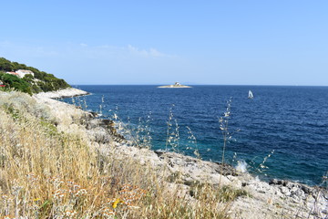 Picturesque view over the Croatian coastline and the Adriatic sea, island of Hvar, Croatia, June, 2018