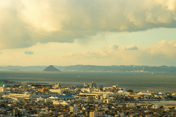 Cityscape of Takamatsu city in the twilight,Kagawa,Shikoku,Japan