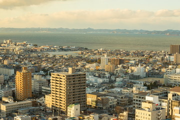 Fototapeta na wymiar Cityscape of Takamatsu city in the twilight,Kagawa,Shikoku,Japan