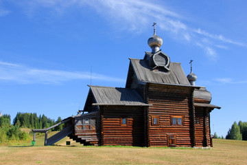  Wooden churches and houses. Khokhlovka, Perm Krai, Russia. Wooden architecture.