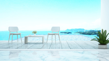 Pool terrace and swimming pool sea view and island view in hotel or resort - Living area on pool deck and swimming pool with panorama sea view - Artwork for summer time - 3D Rendering