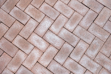 pavement red brick road chevron pattern flat side of bricks