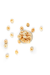 Piles of pale whole grain children's puffed cereal snack