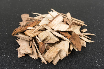 Pile of shredded wood chips for smoking meats