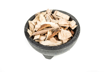 Pile of shredded wood chips for smoking meats