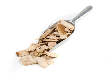 Pile of shredded wood chips for smoking meats