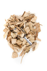 Pile of shredded wood chips for smoking meats
