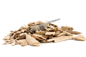 Pile of shredded wood chips for smoking meats
