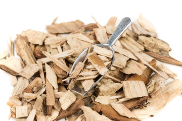 Pile of shredded wood chips for smoking meats