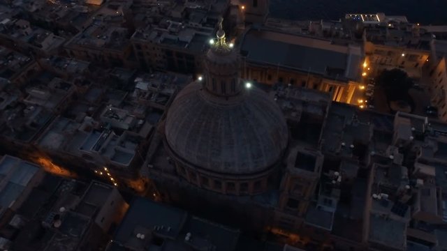 Aerial shot rotating around the iconic Dome in Valletta, Malta