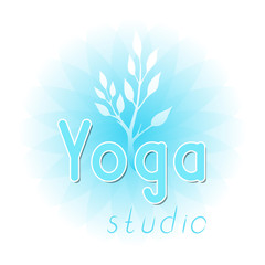 Yoga studio inscription on decorative backgrounds with floral pattern. Hand drawn lettering. Vector illustration.