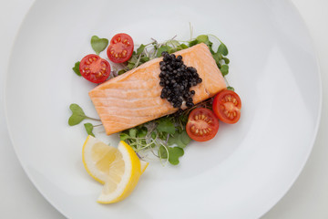 Fried Salmon With Black Caviar