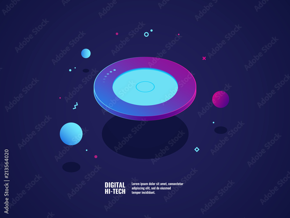 Aufkleber digital technology concept, modern ultraviolet banner, flying plate object, source of information, s