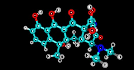 Tetracycline molecular structure isolated on black