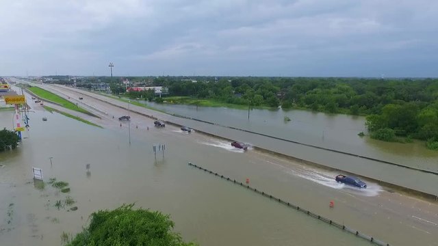 LEAGUE CITY, TX AUGUST 27th 2017: An aerial view of flooding over i45 near Houston Texas during? Hurricane Harvey