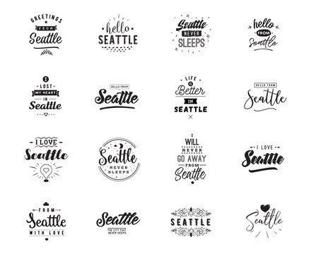 Greeting cards, vector design. Isolated logos. Typography set.