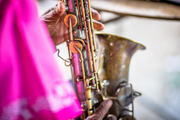 Obraz premium Folk music, saxophone, melodious accessories often found in ceremonies, ordinations, weddings, New Year