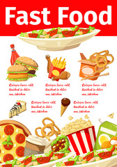 Junkfood snacks fast food menu vector poster