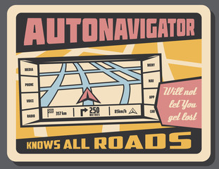 Autonavigator navigation vector retro poster
