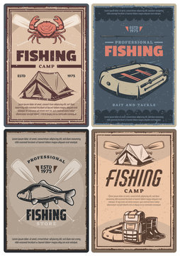 Professional fishing store and camp retro posters