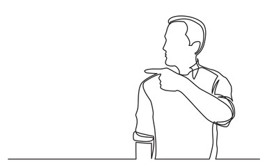 continuous line drawing of man showing with his finger