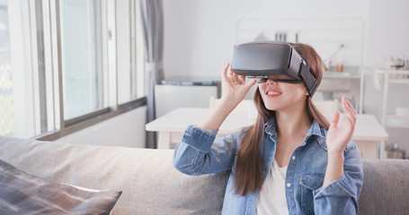 woman wear virtual reality headset