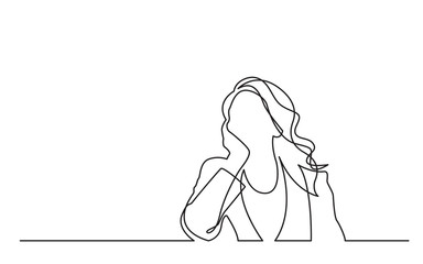 continuous line drawing of sitting woman in dreamy mood