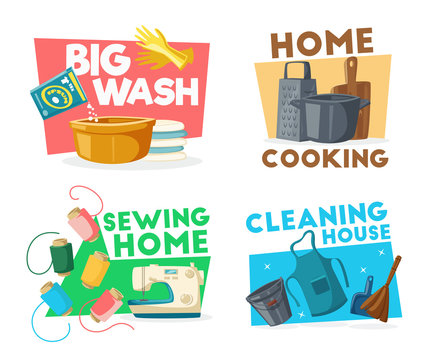 Housework cleaning sewing and cooking vector icons