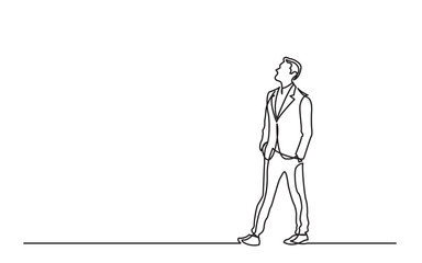 continuous line drawing of standing businessman dreaming