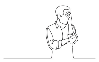 continuous line drawing of upset man in trouble