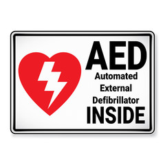 Vector and illustration graphic style, AED Automated External Defibrillator Inside Symbol,label icon on white background, Attracting attention Security First sign, Idea for presentation EPS 10.