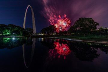 Fireworks under the Gateway Arch in St. Louis Missouri