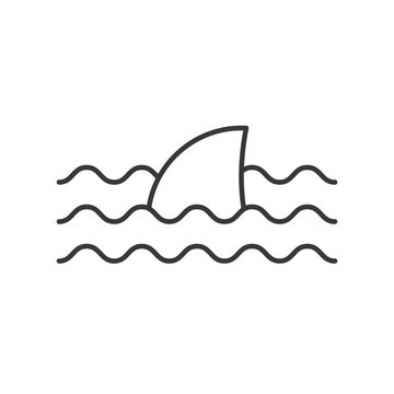 Shark fin icon, set of ocean life, line design vector