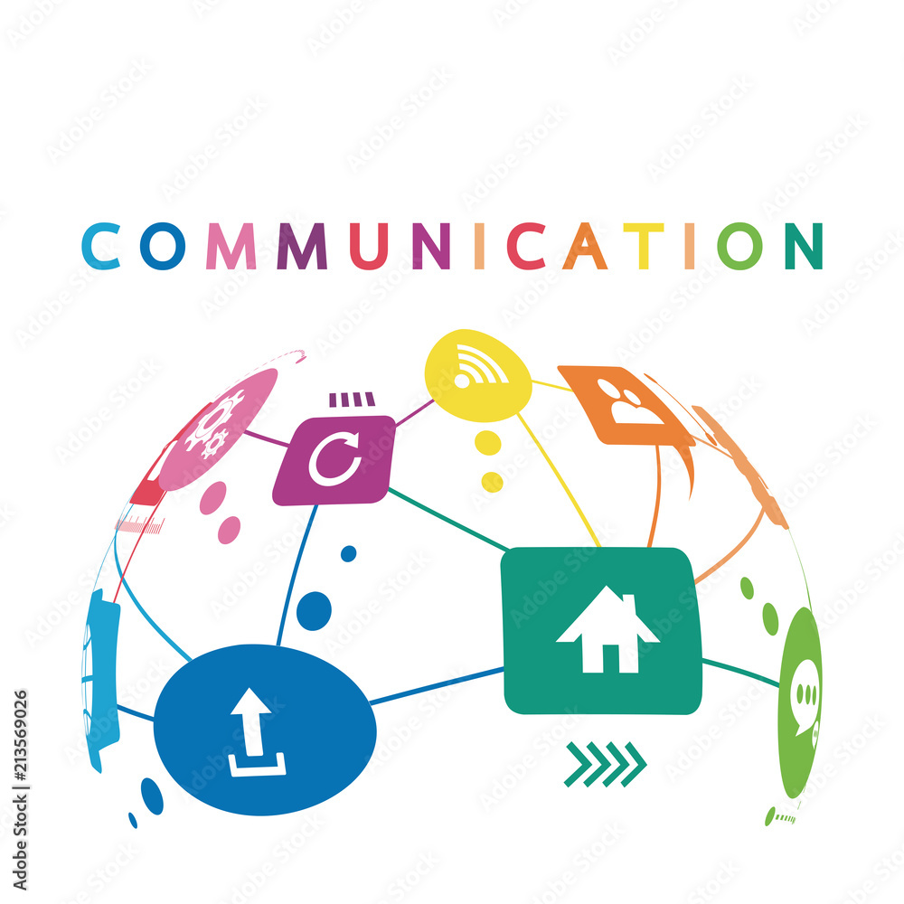 Poster vector illustration of a communication concept. the word communication with colorful dialog speech b