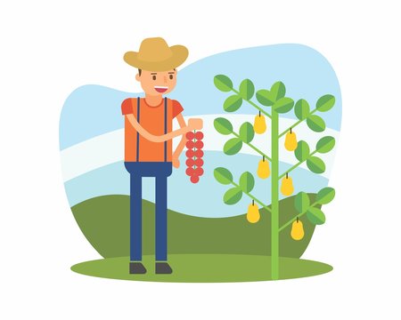 cute farmer farming harvest farms planting agriculture agriculturist tiller pear cartoon character