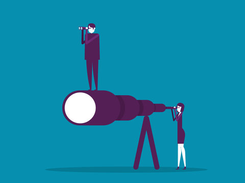 Business teamwork. Vector and illustration business concept, Telescope, Team, Working, Office people.
