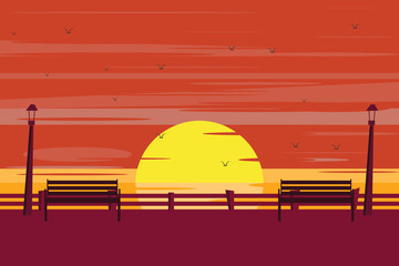 sunset at seaside vector illustration 