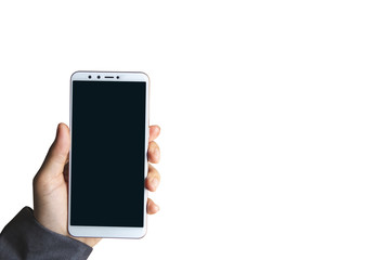 Businesswoman is catching the phone isolated on white background.