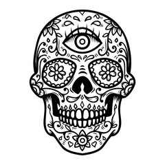Sugar skull isolated on white background. Day of the dead. Dia de los muertos. Design element for poster, card, banner, print.