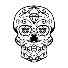 Sugar skull isolated on white background. Day of the dead. Dia de los muertos. Design element for poster, card, banner, print.