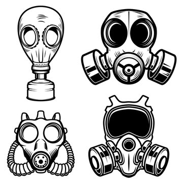 Set of gas masks isolated on white background. Design element for logo, label, sign, poster, menu.