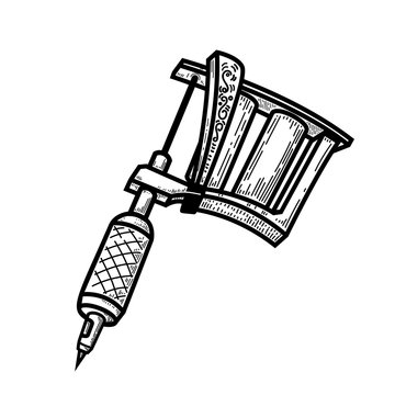 tattoo machine illustration in engraving style. Design element for logo, label, emblem, sign, badge.