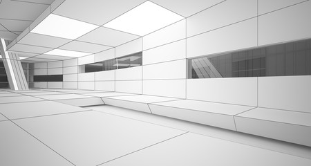 Abstract drawing white parametric interior. Polygon black drawing. 3D illustration and rendering.