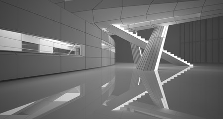 Obraz premium Abstract drawing white parametric interior. Polygon black drawing. 3D illustration and rendering.
