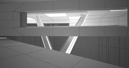 Obraz premium Abstract drawing white parametric interior. Polygon black drawing. 3D illustration and rendering.