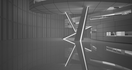 Abstract drawing white parametric interior. Polygon black drawing. 3D illustration and rendering.