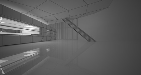 Abstract drawing white parametric interior. Polygon black drawing. 3D illustration and rendering.